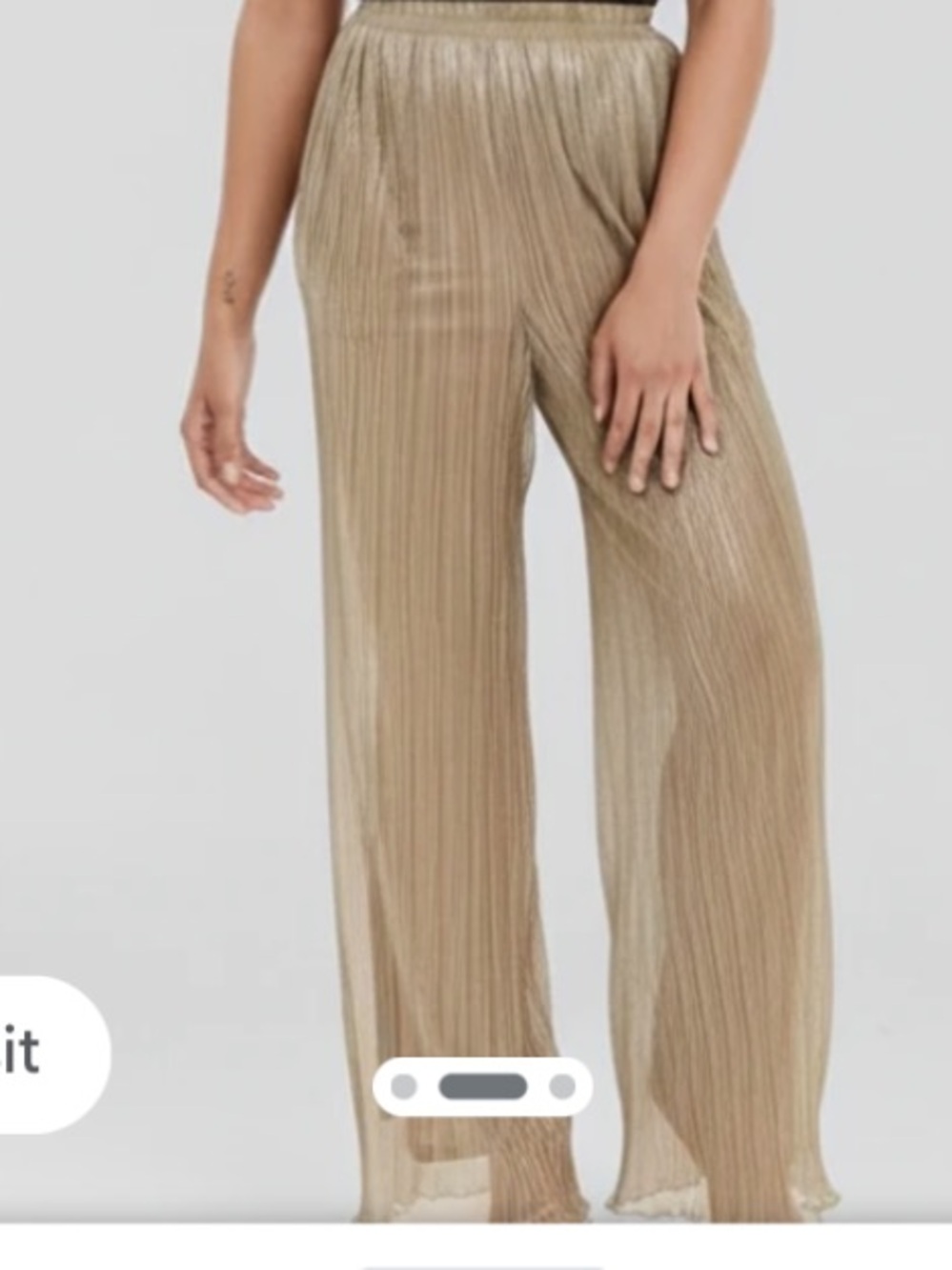 Almost Famous Shimmery Pleated Wide-Leg Pants in Gold